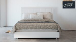מיטה זוגית 160x200 דגם 6012 עץ מרופדת דמוי עור כוללת ארגז מצעים + מזרן קפיצים מתנה מבית Olympia - צבע לבן