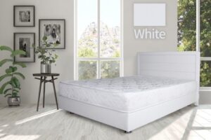 מיטה זוגית 140x190 דגם 6009 עץ מרופדת דמוי עור כוללת ארגז מצעים + מזרן קפיצים מתנה מבית Olympia - צבע לבן
