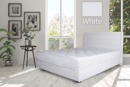 מיטה זוגית 160x190 דגם 6009 עץ מרופדת דמוי עור כוללת ארגז מצעים + מזרן קפיצים מתנה מבית Olympia - צבע לבן