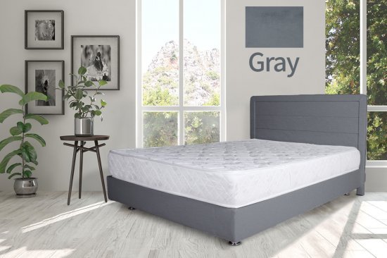מיטה זוגית 160x190 דגם 6009 עץ מרופדת דמוי עור כוללת ארגז מצעים + מזרן קפיצים מתנה מבית Olympia - צבע אפור