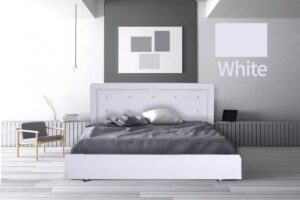 מיטה זוגית 140x190 דגם 6010 עץ מרופדת דמוי עור כוללת ארגז מצעים + מזרן קפיצים מתנה מבית Olympia - צבע לבן