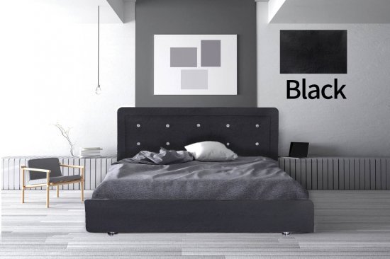 מיטה זוגית 160x190 דגם 6010 עץ מרופדת דמוי עור כוללת ארגז מצעים + מזרן קפיצים מתנה מבית Olympia - צבע שחור