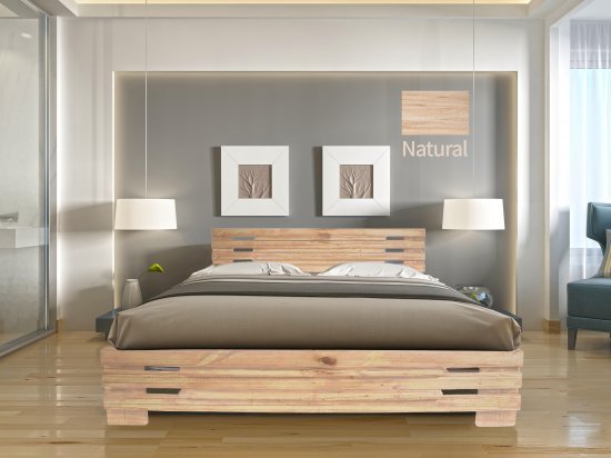 מיטה זוגית 140x190 דגם 5030 עץ מלא + מזרן מתנה מבית Olympia - צבע טבעי