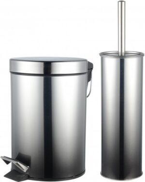 סט פח אשפה עגול עם דוושה 3 ליטר + מברשת לניקוי אסלה מבית Aquila - צבע ניקל אפור