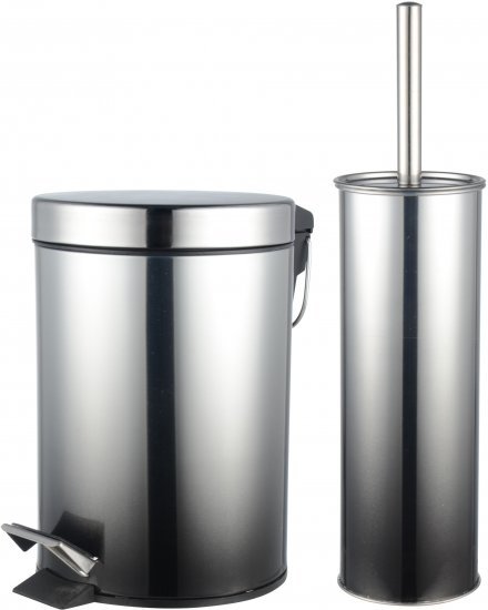 סט פח אשפה עגול עם דוושה 3 ליטר + מברשת לניקוי אסלה מבית Aquila - צבע ניקל אפור