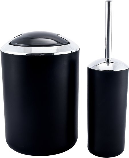 סט פח אשפה עגול שובך 7 ליטר + מברשת לניקוי אסלה מבית Aquila - צבע שחור וניקל