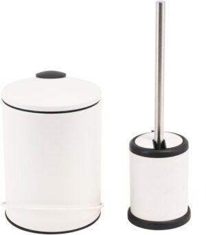 סט פח אשפה עגול עם דוושה 3 ל' + מברשת אסלה עם מעמד אוטומטי מבית Aquila - צבע לבן