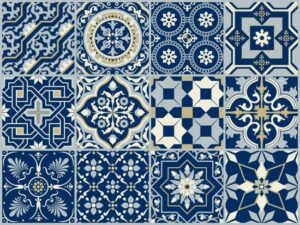 סט 24 מדבקות אריחים לקיר דגם  Eclectic Royal Blue מבית Tiva Design - גודל 10x10 ס''מ