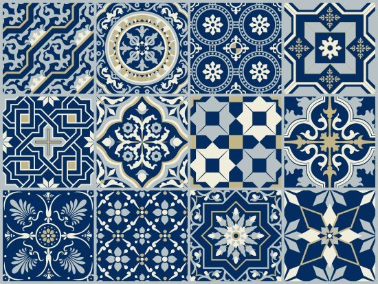 סט 24 מדבקות אריחים לקיר דגם  Eclectic Royal Blue מבית Tiva Design - גודל 10x10 ס''מ