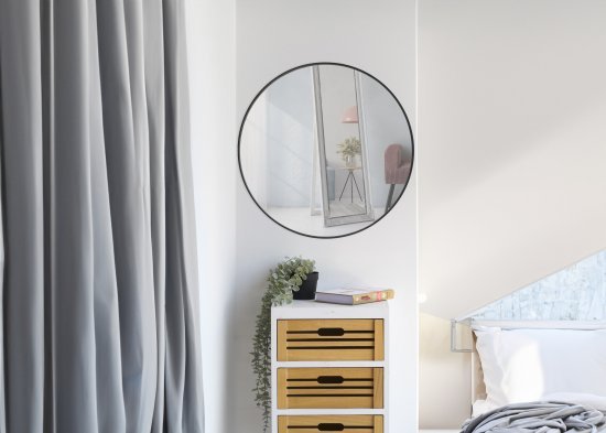 מראת תלייה עגולה 40 ס''מ דגם שרי בעלת מסגרת מתכת דקה בגוון שחור - Star Shop