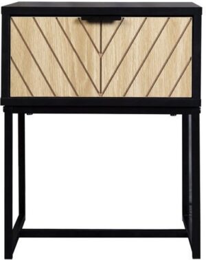 שידת לילה מגירה אחת דגם אופל מבית Ramos - צבע שחור בשילוב אלון בהיר