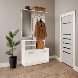 שידת כניסה משולבת מראה דגם Lior מבית Tudo Design - צבע לבן