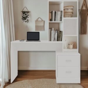 361323_b_1.jpg שולחן כתיבה עם 2 מגירות וספרייה דגם Zeus מבית Tudo Design - צבע לבן