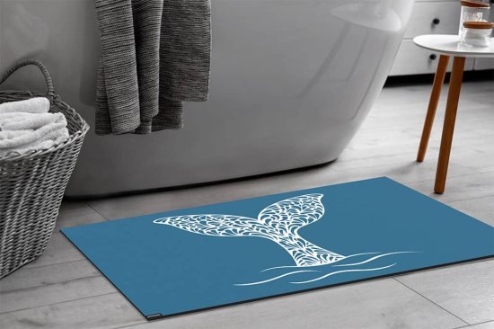 שטיח אמבטיה עם פטנט ספיגה 50x80 ס''מ דגם Art Whale Tail מבית Fennoma - צבע כחול