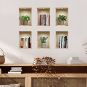 סט 6 מדבקות קיר 34x24 ס''מ מבית נישה קונספט - עציצים וספרים