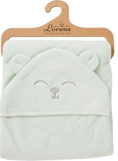 מגבת קפוצ'ון בגודל 80x80 ס''מ מבית Lorens - צבע מנטה עם איור דובי