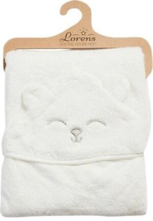 מגבת קפוצ'ון בגודל 80x80 ס''מ מבית Lorens - צבע לבן עם איור דובי