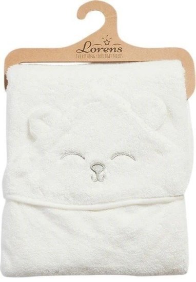 מגבת קפוצ'ון בגודל 80x80 ס''מ מבית Lorens - צבע לבן עם איור דובי