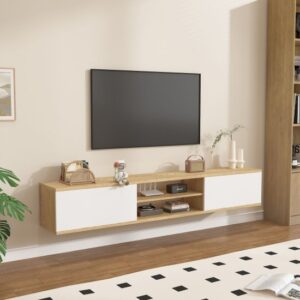 מזנון טלוויזיה צף ברוחב 180 ס''מ דגם Arnon מבית StarShop - צבע אלון בשילוב לבן