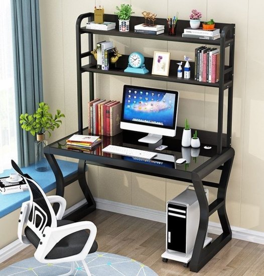 שולחן כתיבה עם משטח זכוכית 120 ס''מ דגם RIO מבית Multi Garden - צבע שחור