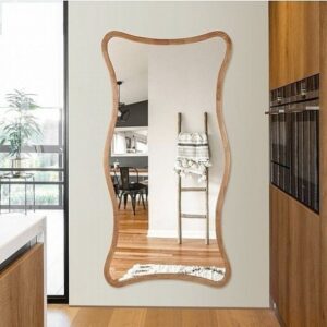 מראת תלייה מלבנית עם מסגרת עץ גלים 70x120 ס''מ מבית Star Shop