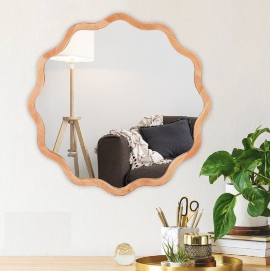 מראת תלייה מסגרת עץ עגולה מסולסלת 80 ס''מ מבית Star Shop