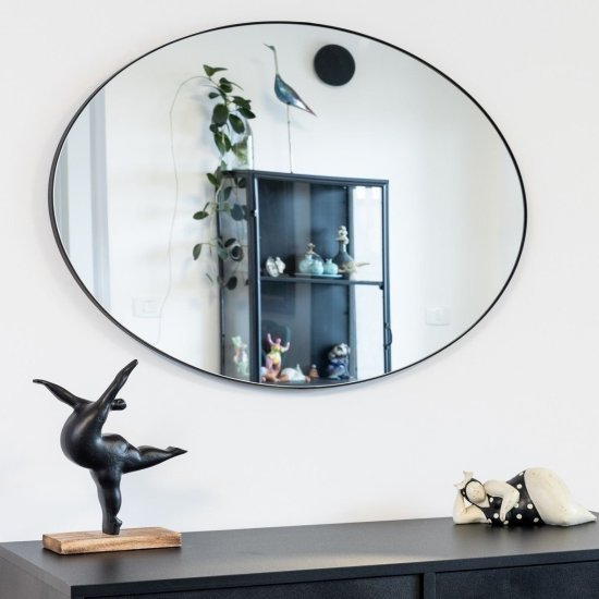 מראת תלייה בצורת אליפסה ומסגרת מתכת בגוון שחור 70x120 ס''מ מבית Star Shop