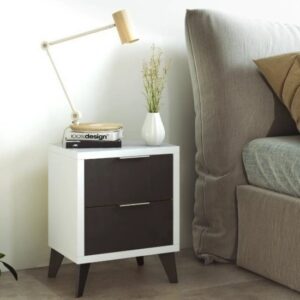 שידת לילה עם 2 מגירות דגם Astoria מבית StarShop - צבע לבן / אפור