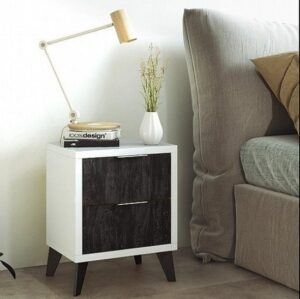 שידת לילה עם 2 מגירות דגם Astoria מבית StarShop - צבע לבן / עץ אפור