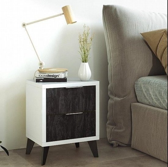 שידת לילה עם 2 מגירות דגם Astoria מבית StarShop - צבע לבן / עץ אפור