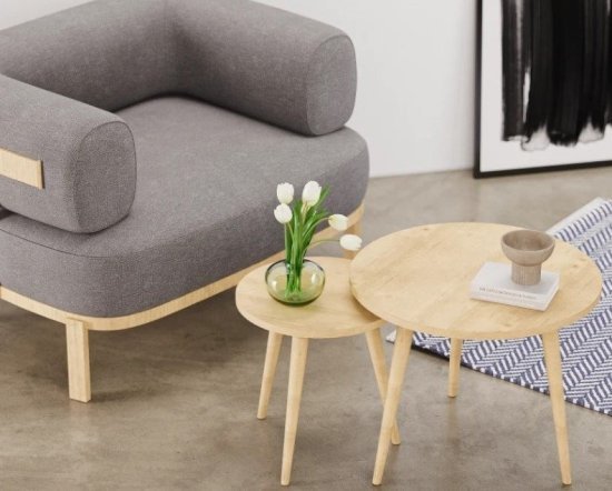 זוג שולחנות עגולים לסלון דגם Nimrod מבית Star Shop - צבע עץ אלון