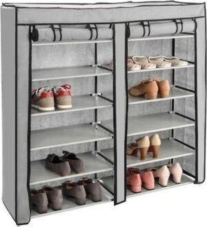 ארון נעליים מתפרק מבד קל 12 מדפים מבית Star Shop - צבע אפור