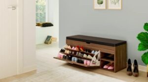 ארון נעליים משולב עם ספסל 100x50 ס''מ מבית Star Shop - צבע עץ כהה
