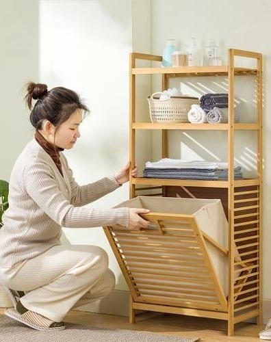 ארונית שירות עם סל כביסה 50 ס''מ דגם חוליו מבית Ramos - צבע עץ‏