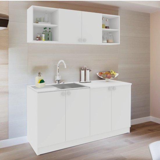 מטבח מודרני ברוחב 1.6 מטר ארון עליון ותחתון כולל כיור נירוסטה דגם Polar מבית Tudo Design - צבע לבן