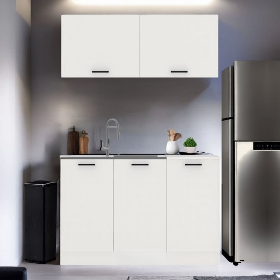 מטבח מודרני ברוחב 1.2 מטר ארון עליון ותחתון כולל כיור נירוסטה דגם Lucy מבית Tudo Design - צבע לבן