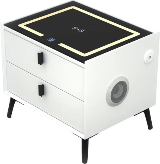 שידה חכמה עם טעינה אלחוטית ורמקולי Bluetooth מבית Multi Garden - צבע לבן