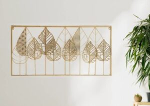 קישוט קיר מתכת דגם עלי תחרה מבית StarShop - צבע זהב