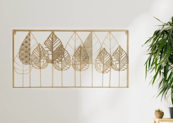 קישוט קיר מתכת דגם עלי תחרה מבית StarShop - צבע זהב