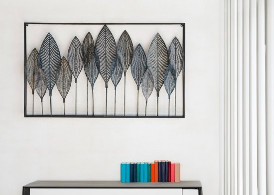 קישוט קיר מתכת דגם עלי ברוש פנורמה מבית StarShop - צבע שחור