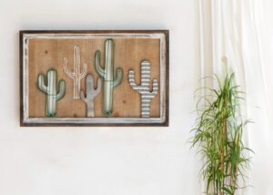 תמונת קיר בשילוב של מתכת ועץ מבית StarShop - דגם קקטוסים
