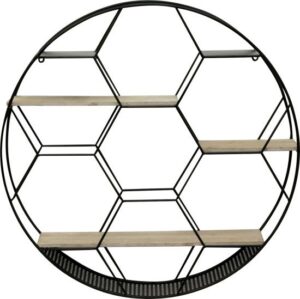 רב מדף דגם כוורת עגולה קוטר 80 ס''מ StarShop - צבע עץ / שחור