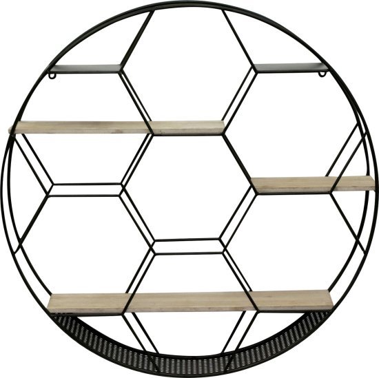 רב מדף דגם כוורת עגולה קוטר 80 ס''מ StarShop - צבע עץ / שחור