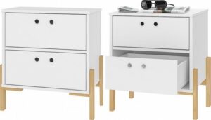 זוג שידות לילה עם 2 מגירות דגם Eva מבית Bradex - צבע לבן