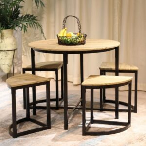 פינת אוכל עגולה שולחן ו-4 כיסאות דגם Inta מבית Bradex - צבע עץ ושחור