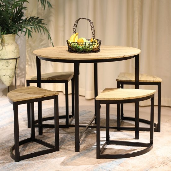 401537_b_1.jpg פינת אוכל עגולה שולחן ו-4 כיסאות דגם Inta מבית Bradex - צבע עץ ושחור