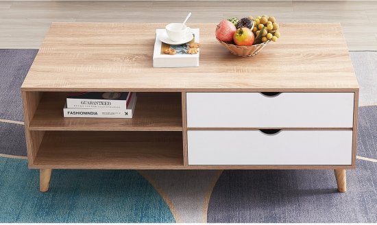 שולחן סלון עם 2 מגירות ותאי אחסון דגם Ted מבית Bradex - צבע אלון