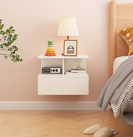 שידת לילה צפה תלויה לקיר דגם York מבית StarShop - צבע לבן