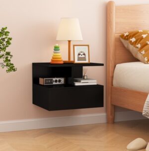 שידת לילה צפה תלויה לקיר דגם York מבית StarShop - צבע שחור