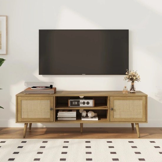 מזנון טלוויזיה דמוי ראטן באורך 150 ס”מ דגם 4079 מבית Step Up - צבע אלון